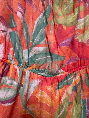Tropical Floral Puff Sleeve Midi Dress Boho Resort Large NWT thumbnail 4