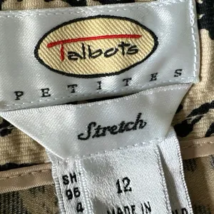 TALBOTS Petite Dress Pant Straight Leg Trouser Beige Black Damask Sz 10/12 thumbnail 6