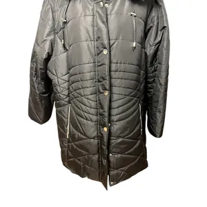 Avenue Puffer Jacket Quilted Design Faux Fur Trim Hooded Solid Black W 14/16 NWT thumbnail 4