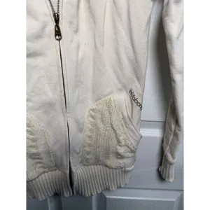 VTG Billabong Women's Y2K Zip Up Hoodie Faux Fur Lined Hood Cable Knit Medium thumbnail 2