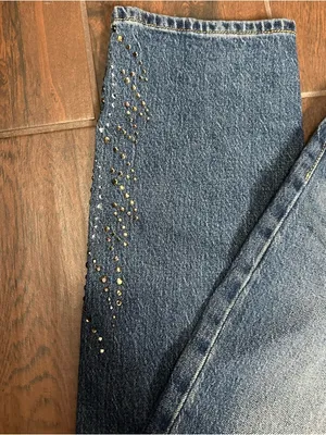 Levi’s 501 Curve Stretch High Rise Straight Leg RHINESTONE Dark Wash Denim Jeans thumbnail 3