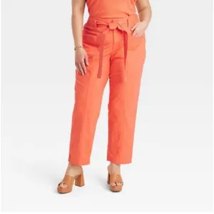 Women's High-Rise Tapered Ankle Tie-Front Pants - A New Day‎ Orange Size 10 thumbnail 2