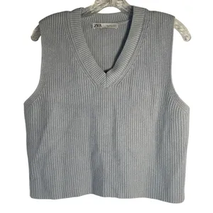 Zara Womens Small‎ Light Blue Ribbed Knit V-Neck Sleeveless Sweater Vest Top thumbnail 1