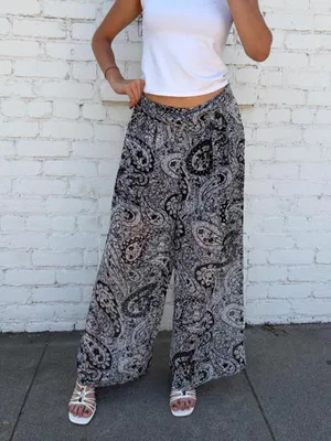 Forever 21 Black & white paisley wide leg pants sz M #festival #hipster #beach #summer #y2k thumbnail 3
