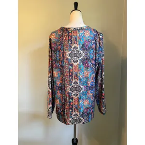 Boho Paisley Floral Henley Tunic Top Long Sleeve Multicolor XL whimsi festival thumbnail 4