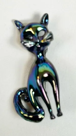 IRIDESCENT CAT Brooch Mid Century Modern brooch Carnival Pin Jewelry 50’s/60’s thumbnail 1