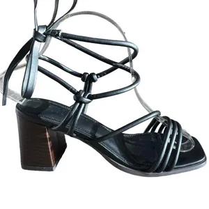 ASOS Sandals Size 7 Black Y2K Strappy Ankle Tie Block Heel Faux Leather thumbnail 7