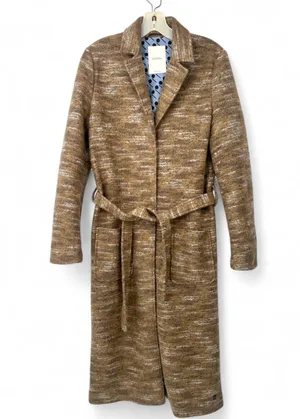 Anthropologie 10 / M Trench Mid Length Coat Jacket Belted Tweed Knit Womens Felt thumbnail 1