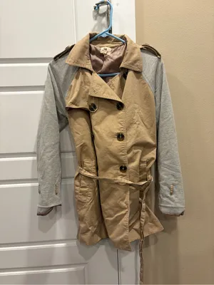 Cotton Candy LA Colorblock Trench Coat Tan Gray Belted Jacket Size S thumbnail 5