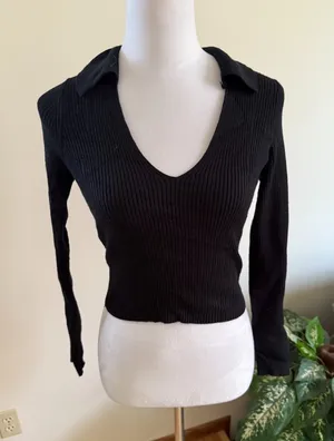 Abercrombie & Fitch Black Ribbed Collared Long Sleeve thumbnail 1