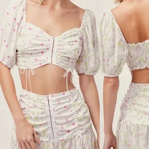 For Love And Lemons Strudel Floral Puff Sleeve Crop Top Floral Polka Dot S White thumbnail 2