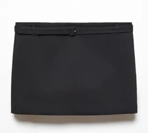 Mango MNG Straight Belted Mini Skirt Low Waist in Black Women's S thumbnail 7