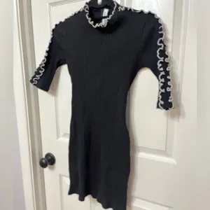 Amanda Uprichard Dress Averill Ribbed Mini in Black & White Ruffle‎ Trim size P thumbnail 3