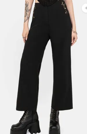 Disturbia Harmony Black Gothic Cropped Embroidered Trousers Size 8 NWT thumbnail 1