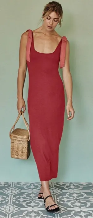 Summersalt Poplin Ribbed Tie Shoulder Dress thumbnail 1
