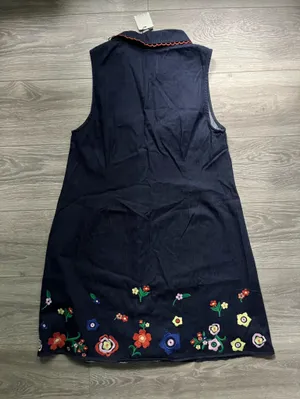 NEW Avara Dark Blue Floral Denim Teacher Back to School Cotton Dress Size L Fall thumbnail 2
