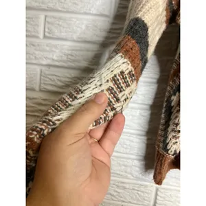 POL Sweater Womens Medium Brown Geometric‎ Diamond Knit Crochet Trim Good JST600 thumbnail 4