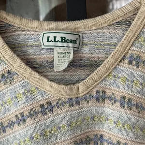 Vintage 90s L.L. Bean Pastel Fair Isle Cotton Linen Sweater knit beige striped thumbnail 2