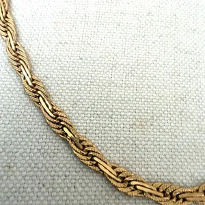 Vintage Gold Tone Woven Braided Textured Chain Necklace thumbnail 2