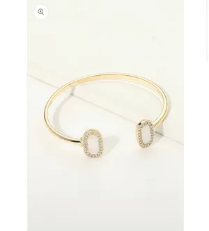 14k Gold Pave Rim Mother Of Pearl Oval Tip Cuff Bracelet thumbnail 2