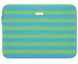 Kate Spade 12.5" Laptop Sleeve Blue Green Striped Neoprene Tech Case Bag Pouch thumbnail 1