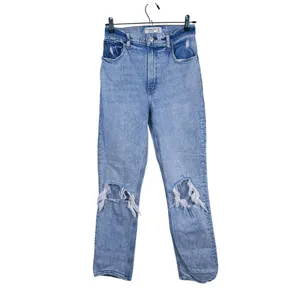 Abercrombie Curve Love 90s Straight High Rise Jeans Size 26 (2) Blue Distressed thumbnail 2
