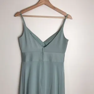 David's Bridal Women's Dusty Sage Long Spaghetti V Neck Formal Dress 4 thumbnail 10