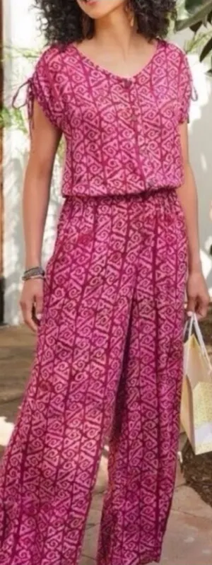 Soft Surroundings Poppy Wide Leg Jumpsuit Rosella Pink Fuchsia Boho Coastal thumbnail 1