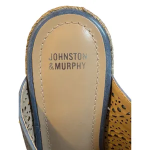 Johnston & Murphy Wedge Sandals Womens 8 Blue Laser Cut Espadrille‎ Thong Mules thumbnail 7