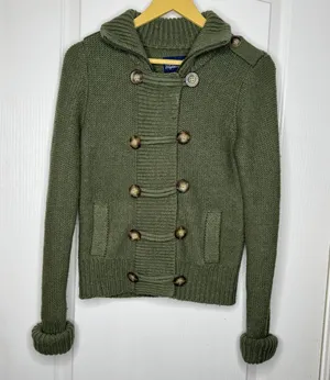 American Eagle Y2K Olive Military Wool Rabbit Hair Knit Cardigan Jacket S thumbnail 10
