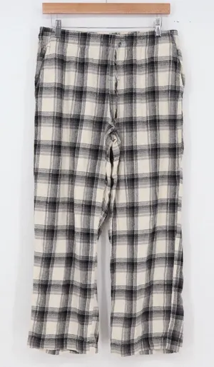 GAP Pajama Pants Womens M Plaid Cream Black Gold Metallic Relaxed Excellent thumbnail 1