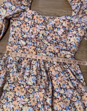 Band of the Free Floral Midi Dress M Puff Sleeve Smocked Cottagecore thumbnail 3
