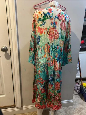 Vibrant Floral Tiered Maxi Dress in Teal and Coral thumbnail 7