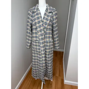 Code x Mode Houndstooth Trench Coat Womens Medium Cream Blue Open Front No Belt thumbnail 3