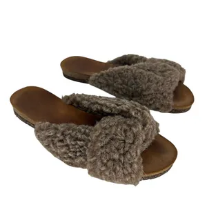 Flattered‎ Lou Teddy Knotted Genuine Shearling Slide Sandals in Taupe thumbnail 4