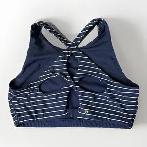 Athleta Blue & White Stripe High Neck Sports Bra Powervita Cutout Racerback XL thumbnail 2