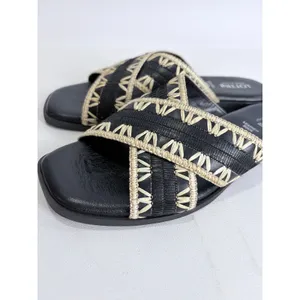 Lottini Black Leather‎ Woven Slide Sandals Italy EU 38 Minimal Artisan Resort thumbnail 5