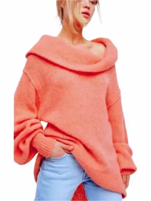 Free People Sweater Small Coral Pink Alpaca Blend Cowl Neck Oversized thumbnail 1