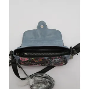 Ed Hardy Blue Suede Skull Floral Tattoo Crossbody Bag NEW thumbnail 4