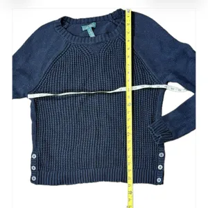 Lauren Ralph Lauren Waffle Knit Sweater M Angora Blend Button Hem Black Grunge thumbnail 6