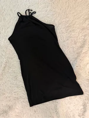 H&M Black Stretch Bodycon Mini Dress Halter Neck Backless Beach Cover Up M thumbnail 1