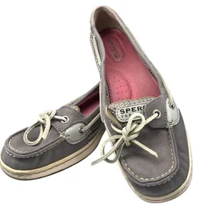 Sperry 8 Angelfish Linen Boat Shoe Womens Grey Flats Preppy loafer Open Weave thumbnail 7