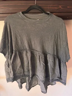 BDG Washed‎ Gray Ruffle-Peplum Crop Top thumbnail 1