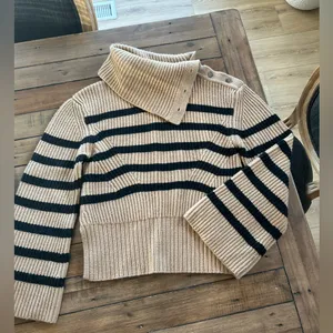 Simkhai Cashmere Wool Adrienne Striped Button Turtleneck Brown Sweater thumbnail 6