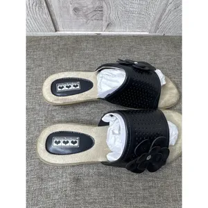 Womens Black Slide On Sandals Size 7 With Flower Rhinestone Detail Open Toe thumbnail 7