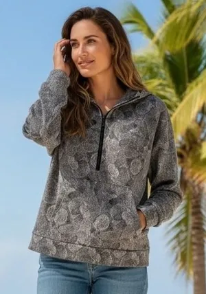 Kyodan Outdoor Womens XL Quarter Zip Pullover Sweatshirt Gray Abstract‎ Print thumbnail 1
