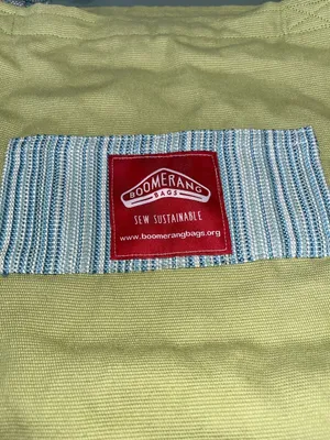 Boomerang Bags Sew Sustainable Reusable Canvas Tote Bag Lime Green Striped. Some thumbnail 2