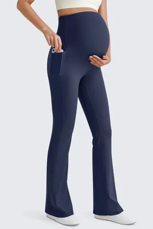 G4Free Size-M BareFeel Maternity Dress‎ Flare Yoga Pants Stretchy Blue thumbnail 1