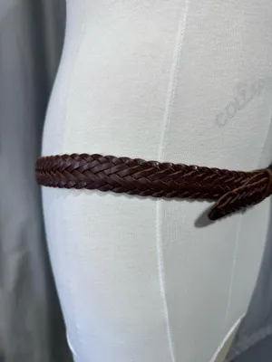 Vintage Brown Leather Belt Braided Woven Women 36 Adjustable Preppy Hippie thumbnail 3