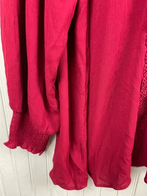 Torrid Washable Crinkle Gauze Crochet Yoke Blouson Sleeve Top Size 2X Rhubarb thumbnail 7